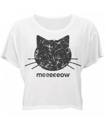 Meow Distressed: Bella Flowy Crop Top Tee